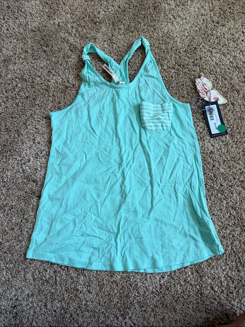 O'Neill Mint Green Racerback Tank with Striped Pocket